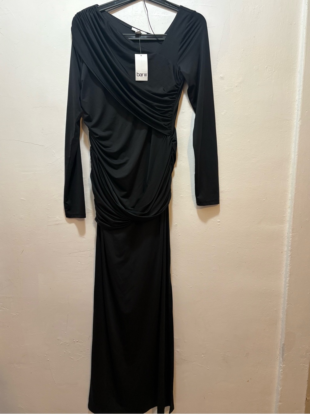 bar III Black Ruched Long-Sleeve Maxi Dress